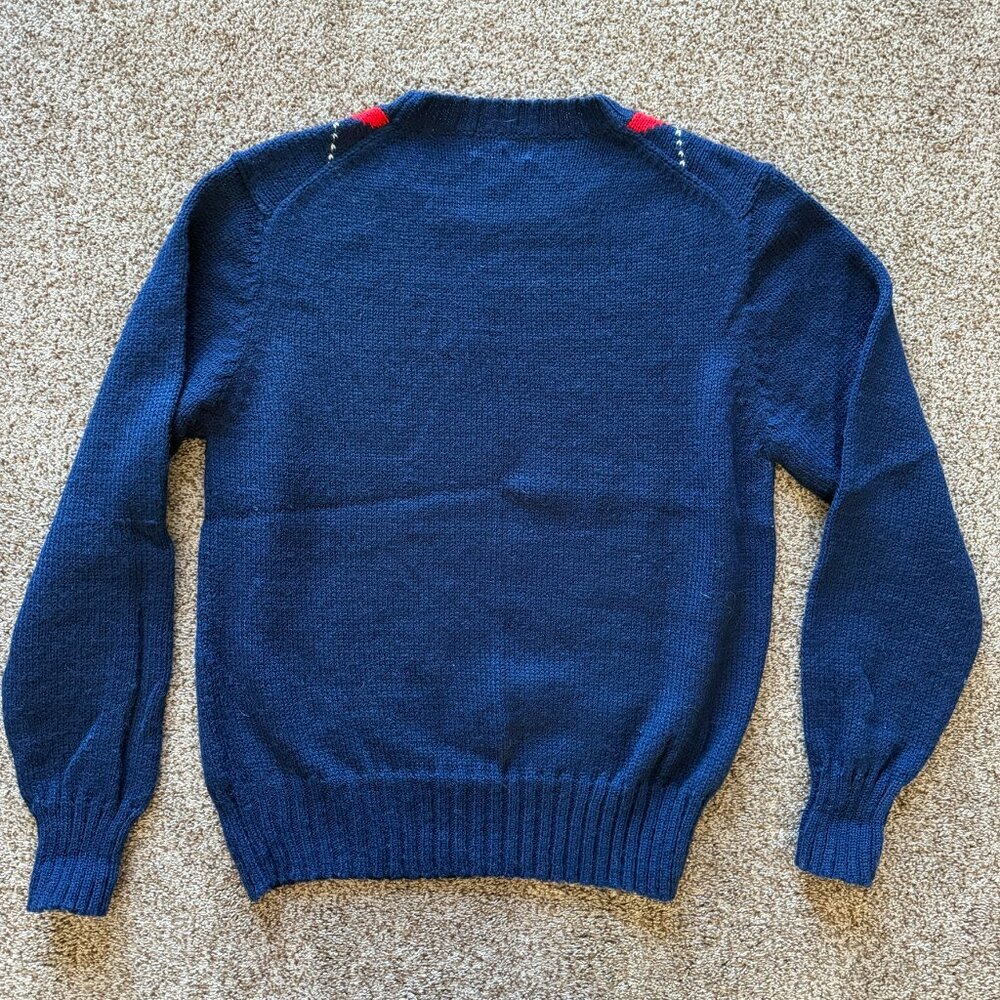 Vintage 80s Preppy Argyle Diamond Knit Sweater Blue Large - Picture 6 of 6